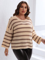 Trendsi Plus Size Striped Dropped Shoulder Sweater
