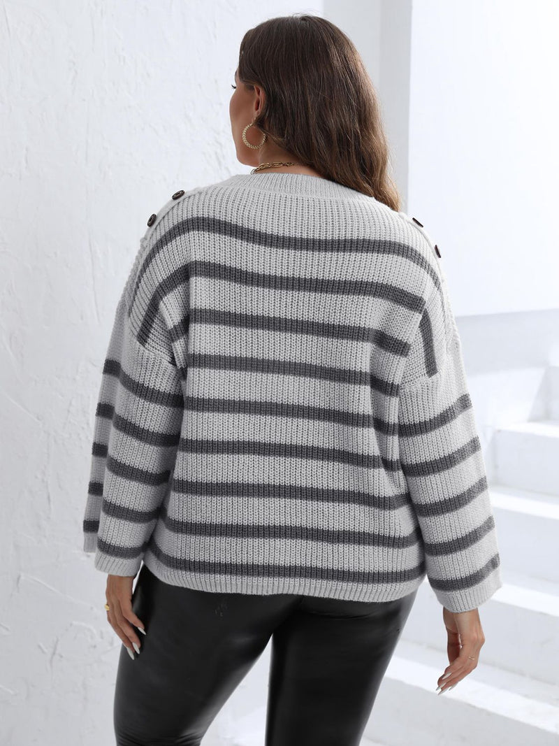 Trendsi Plus Size Striped Dropped Shoulder Sweater