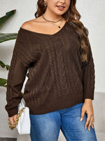 Trendsi Plus Size V-Neck Cable-Knit Long Sleeve Sweater