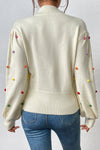 Trendsi Pom-Pom Trim Mock Neck Long Sleeve Pullover Sweater