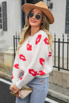 Trendsi Printed Round Neck Long Sleeve Fuzzy Sweater