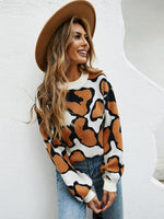 Trendsi Printed Round Neck Long Sleeve Sweater