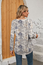 Trendsi Printed Square Neck Long Sleeve Blouse