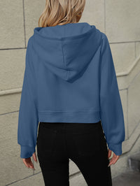 Raglan Sleeve Zip-Up Hoodie with Pocket