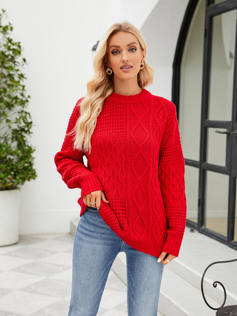 Trendsi Red / S Round Neck Dropped Shoulder Sweater