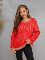 Trendsi Red / S Round Neck Long Sleeve Sweater