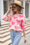 Trendsi Round Neck Dropped Shoulder Sweater with Heart Pattern