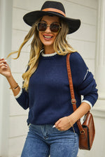 Trendsi Round Neck Long Sleeve Waffle-Knit Sweater