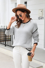 Trendsi Round Neck Long Sleeve Waffle-Knit Sweater