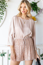 Trendsi Sequin Drawstring Waist Dolman Sleeve Romper