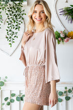 Trendsi Sequin Drawstring Waist Dolman Sleeve Romper