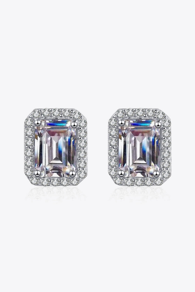 Trendsi Silver / One Size Baeful 1 Carat Moissanite Rhodium-Plated Square Stud Earrings