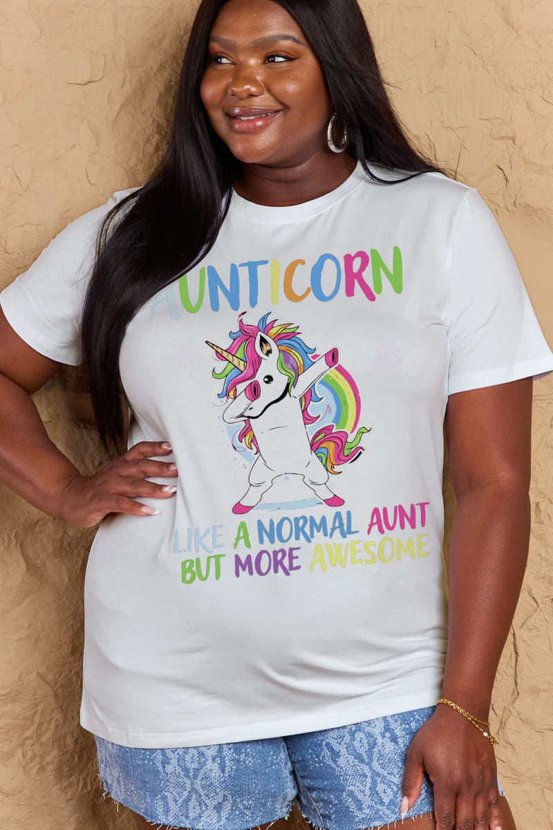 Trendsi Simply Love Full Size AUNTICORN LIKE A NORMAL AUNT BUT MORE AWESOME Graphic Cotton Tee