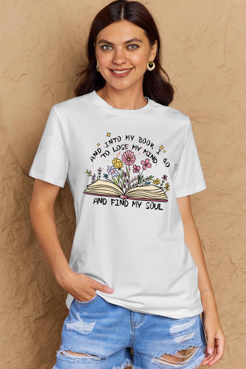 Trendsi Simply Love Full Size Book & Flower Graphic Cotton Tee