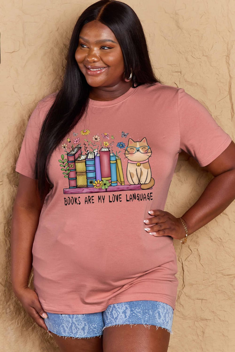 Trendsi Simply Love Full Size BOOKS ARE MY LOVE LANGUAGE Graphic Cotton Tee