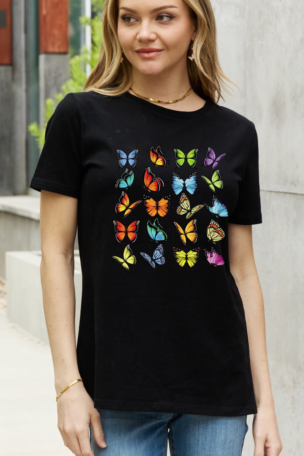 Full Size Butterfly Graphic Cotton Tee