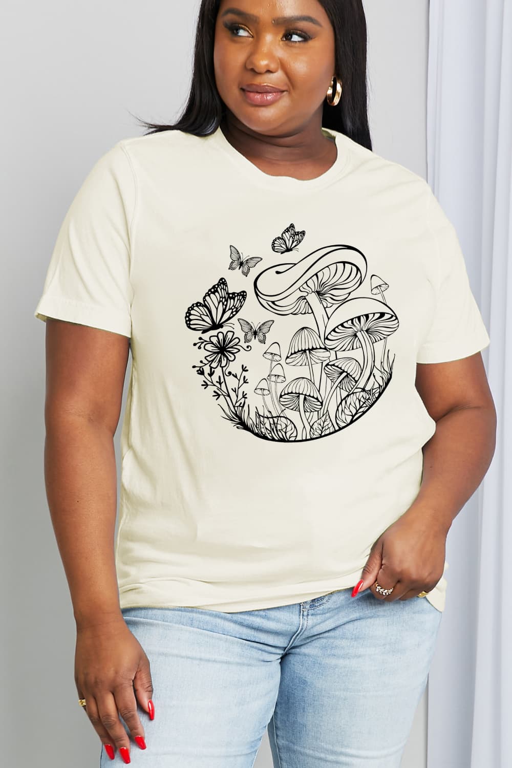 Trendsi Simply Love Full Size Butterfly & Mushroom Graphic Cotton Tee