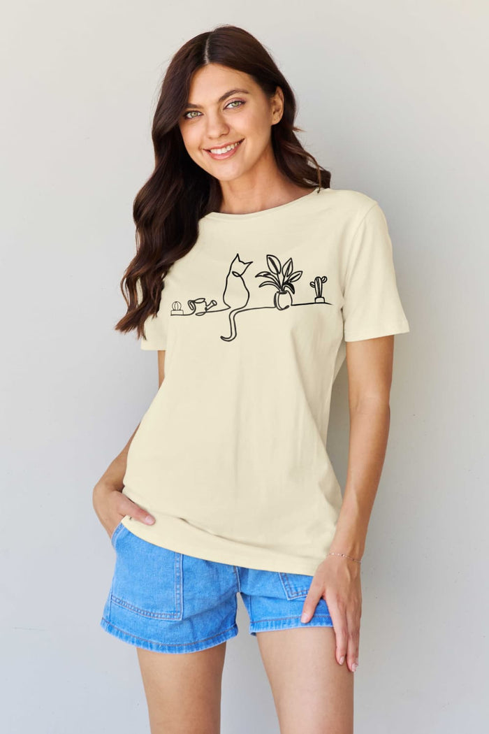 Full Size Cat Graphic Cotton Tee