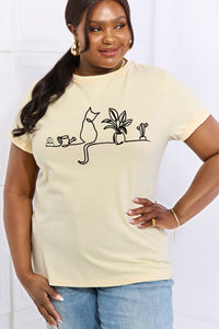 Full Size Cat Graphic Cotton Tee