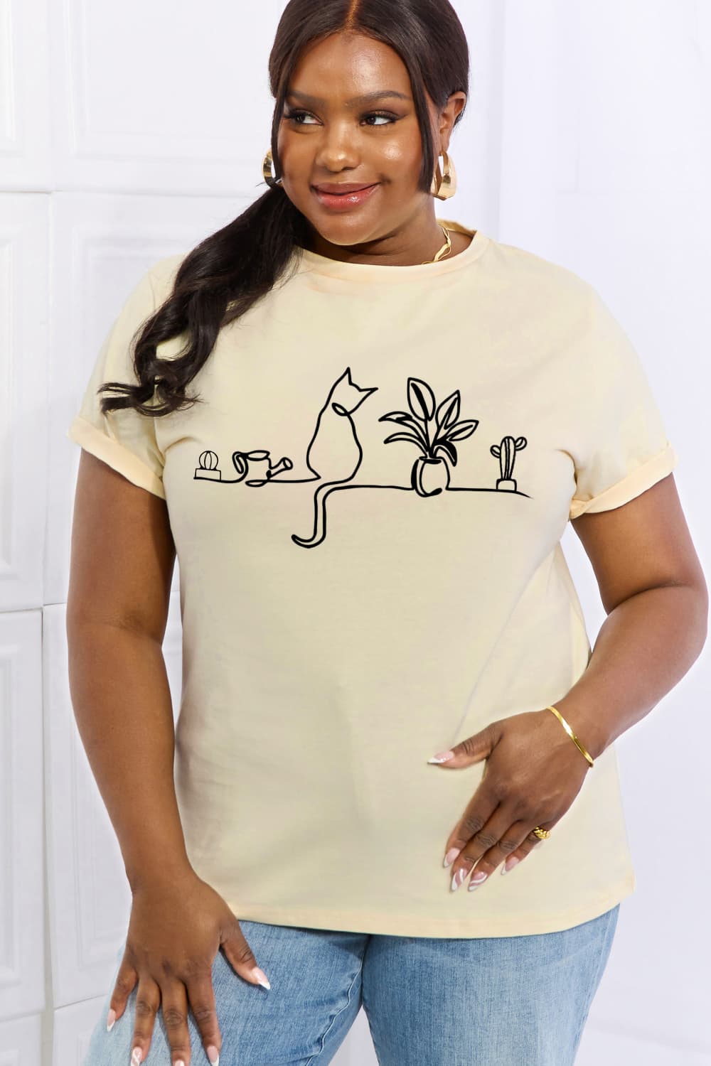 Full Size Cat Graphic Cotton Tee