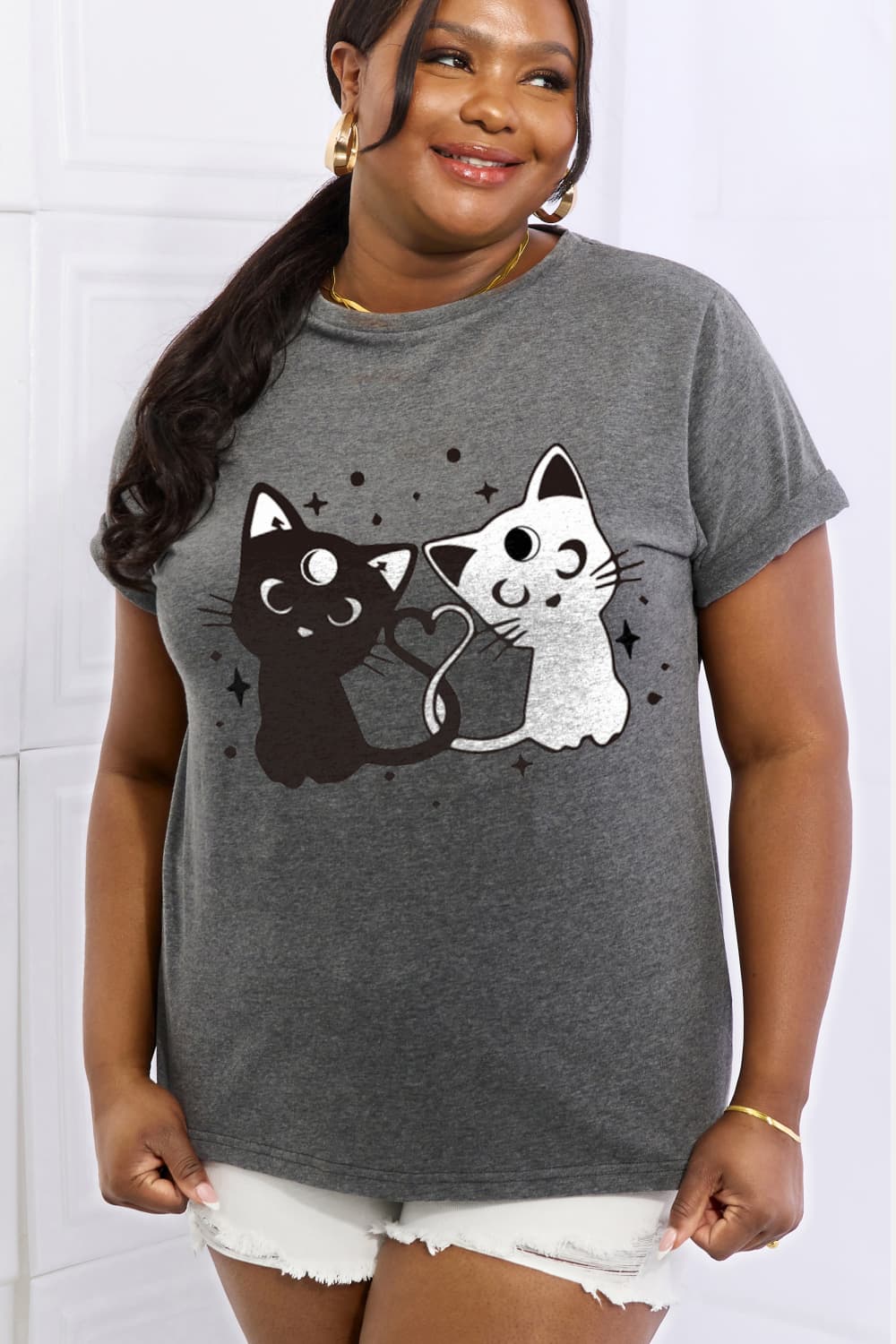 Full Size Cats Graphic Cotton Tee