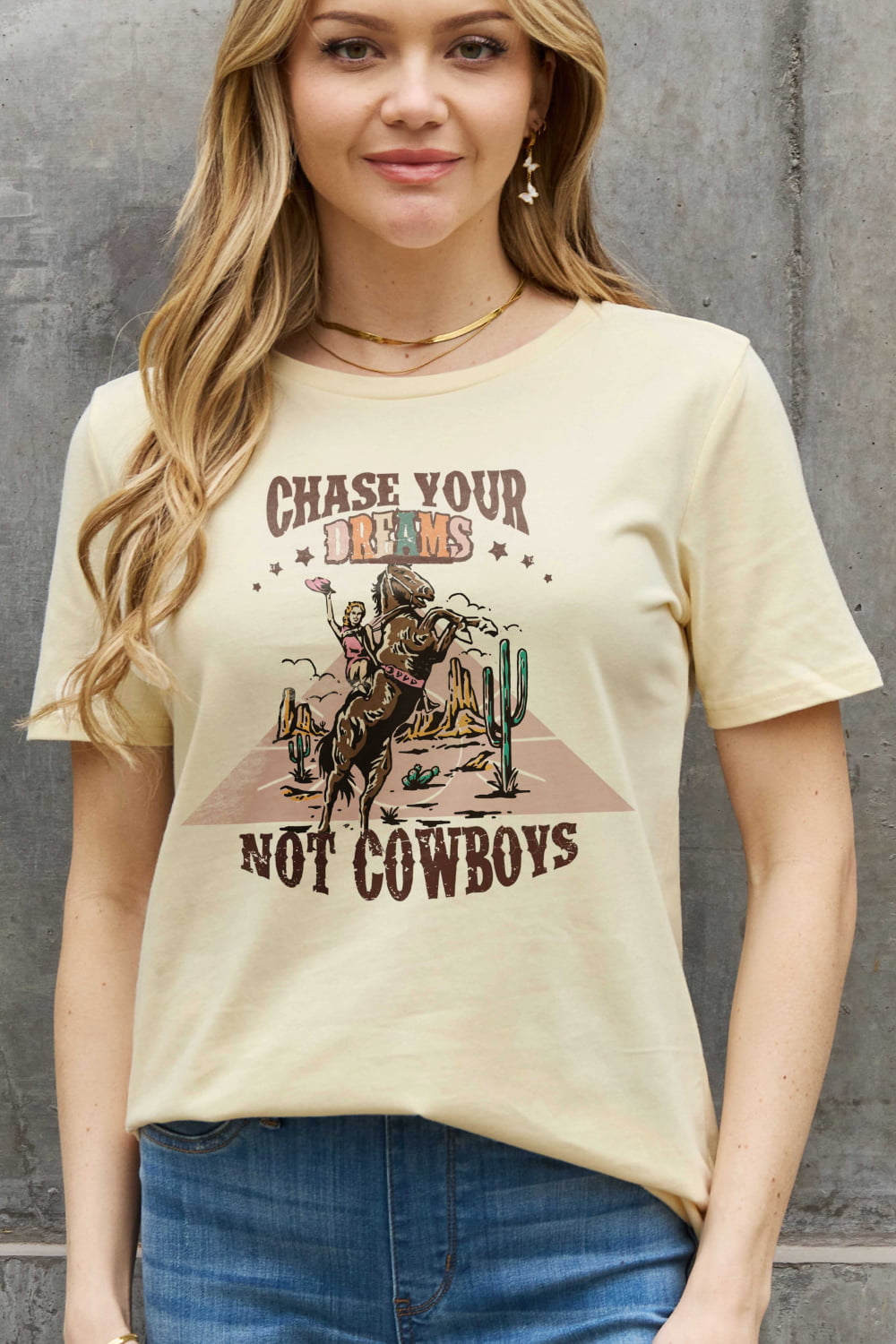 Full Size CHASE YOUR DREAMS NOT COWBOYS Graphic Cotton Tee