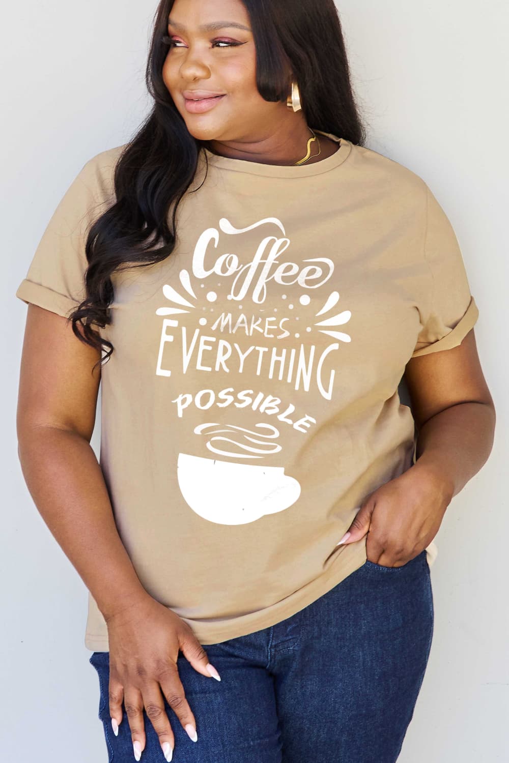 Trendsi Simply Love Full Size COFFEE MAKES EVERYTHING POSSIBLE Graphic Cotton Tee