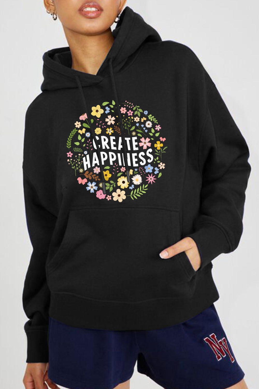 Full Size CREATE HAPPINESS Graphic Hoodie