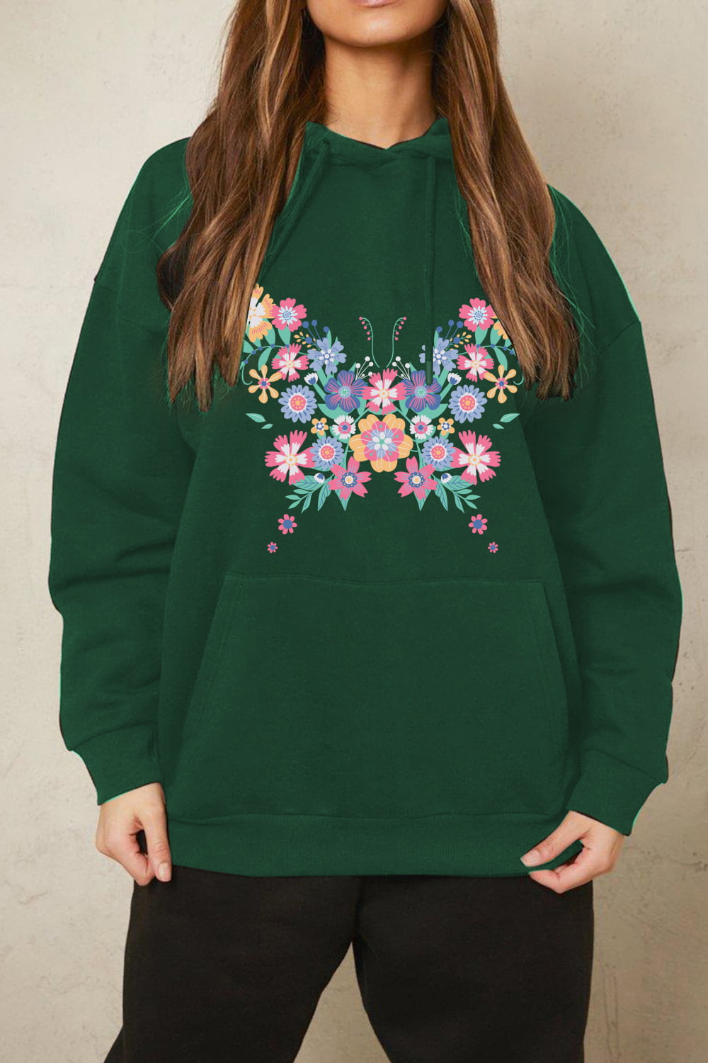 Full Size Floral Butterfly Graphic Hoodie