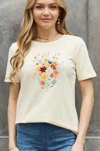 Full Size Floral Graphic Cotton Tee