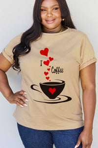 Full Size I LOVE COFFEE Graphic Cotton Tee