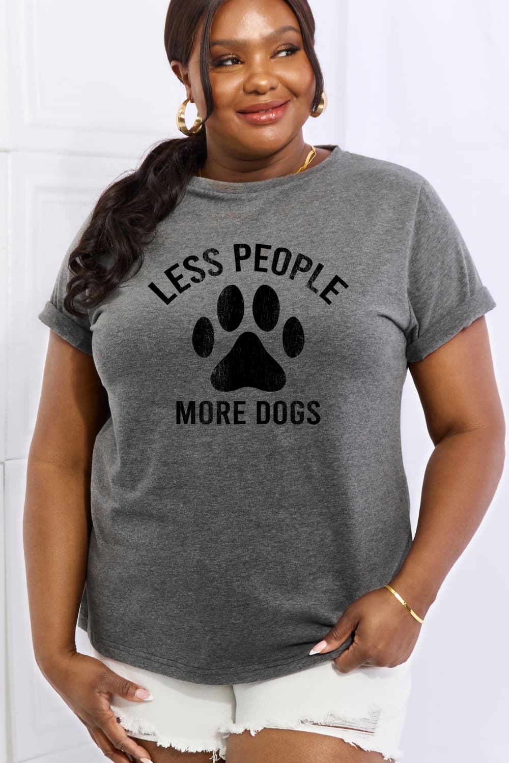 Full Size LESS PEOPLE MORE DOGS Graphic Cotton Tee