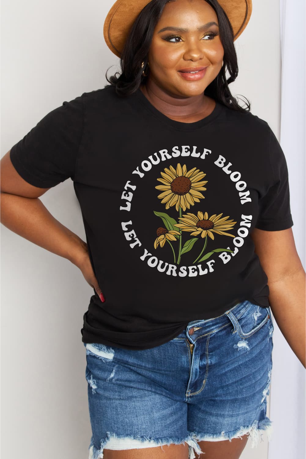 Trendsi Simply Love Full Size LET YOURSELF BLOOM Graphic Cotton Tee