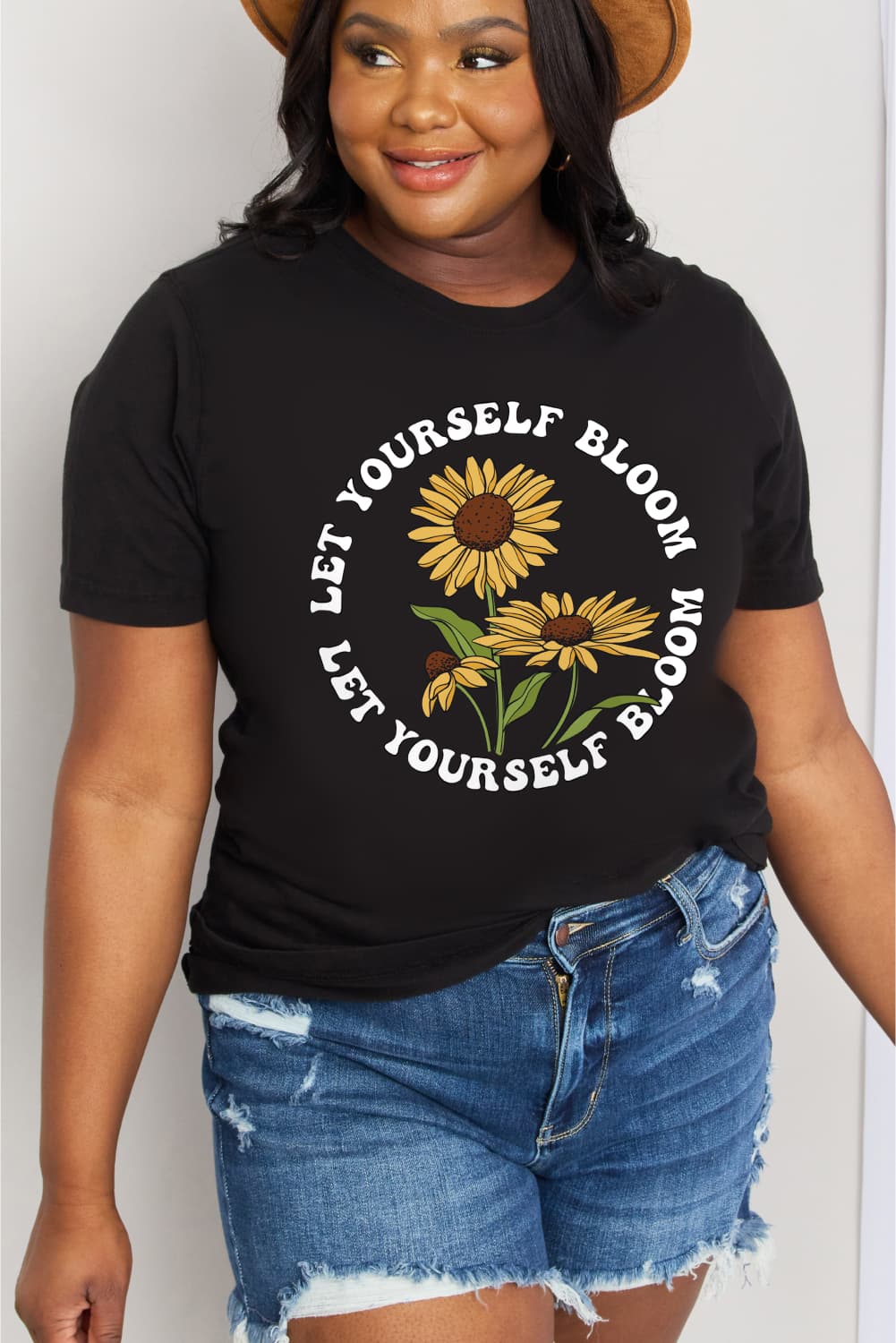Full Size LET YOURSELF BLOOM Graphic Cotton Tee