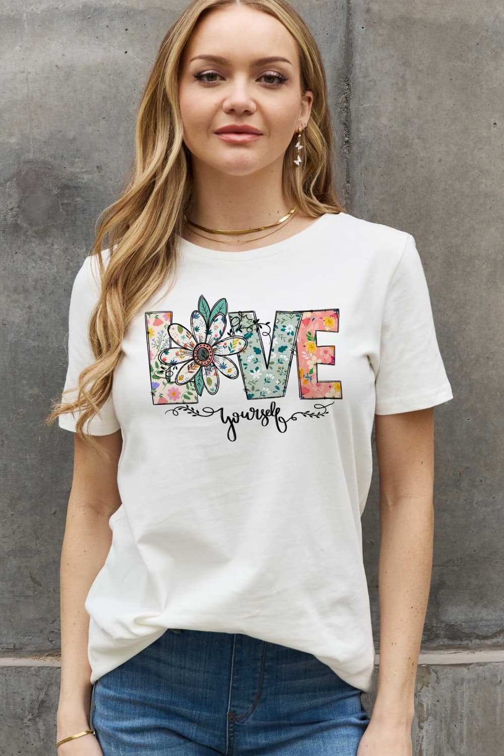 Full Size LOVE YOURSELF Graphic Cotton Tee