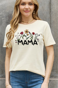 Full Size MAMA Flower Graphic Cotton Tee