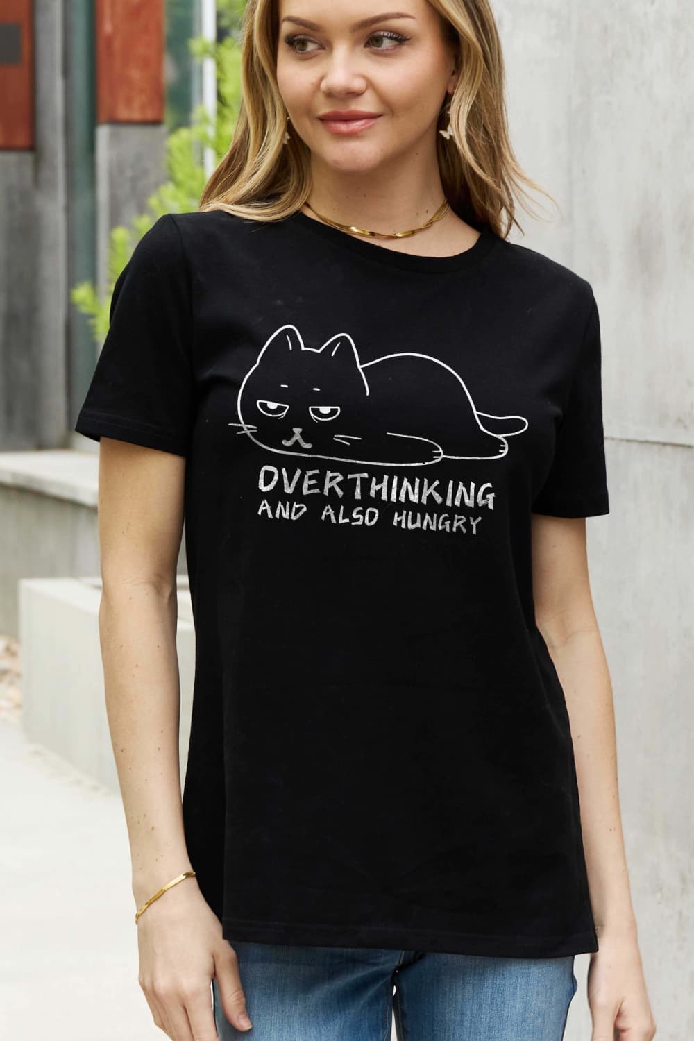 Full Size OVERTHINKING AND ALSO HUNGRY Graphic Cotton Tee