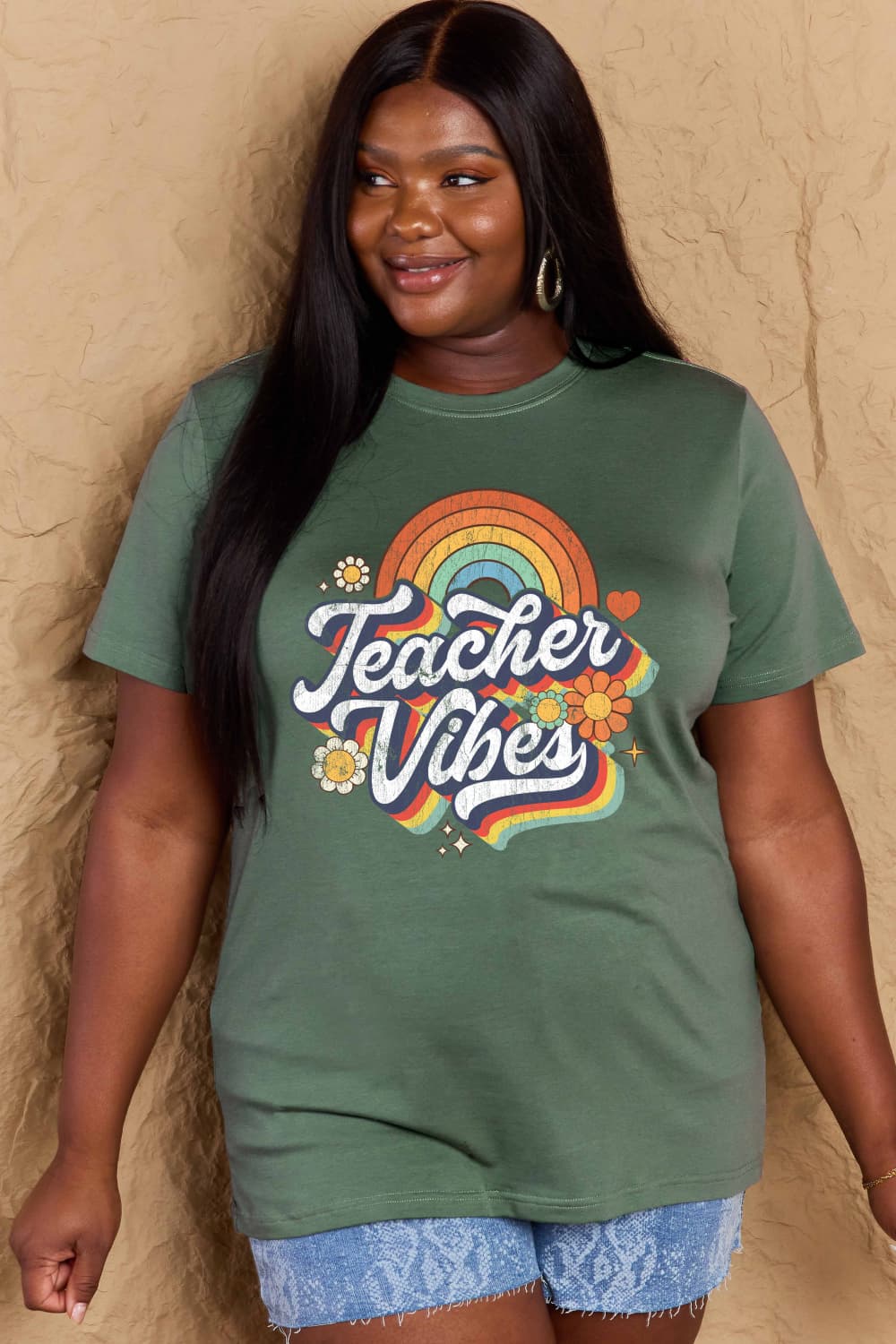 Full Size TEACHER VIBES Graphic Cotton T-Shirt