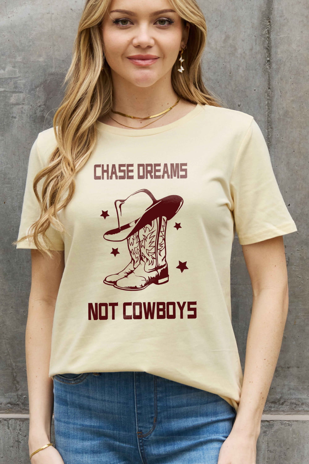 Full Size CHASE DREAMS NOT COWBOYS Graphic Cotton Tee