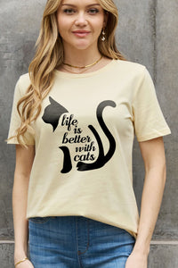 Full Size LIFE IS BETTER WITH CATS Graphic Cotton Tee