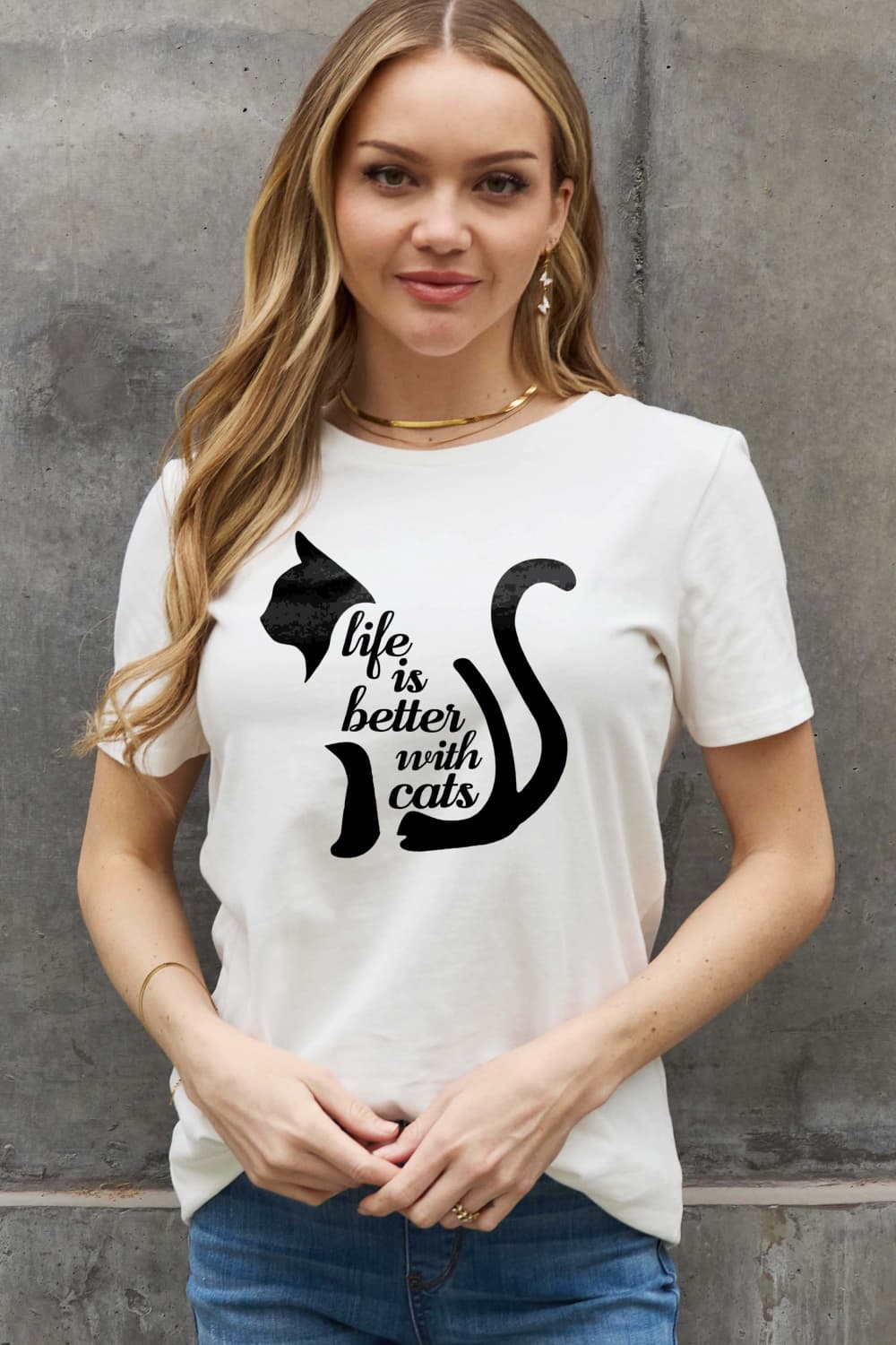Full Size LIFE IS BETTER WITH CATS Graphic Cotton Tee