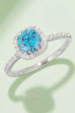 Trendsi Sky Blue / 4.5 Baeful 1 Carat Moissanite 925 Sterling Silver Halo Ring