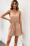 Trendsi Tan / S Buttoned Round Neck Sleeveless Romper