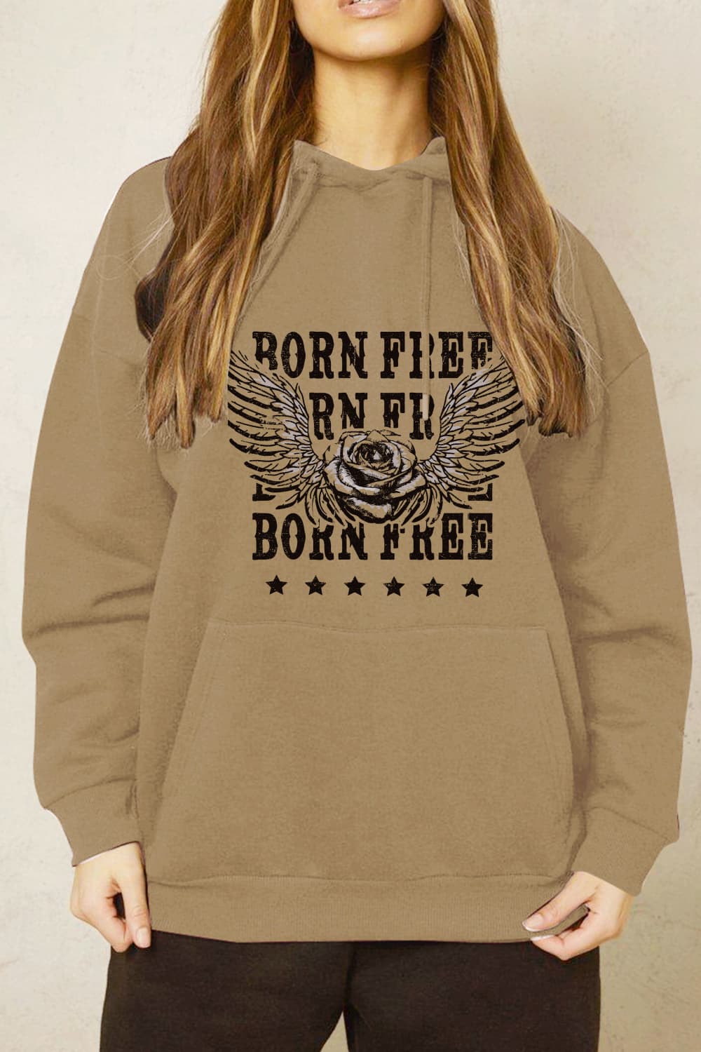 Trendsi Taupe / S Simply Love Full Size BORN FREE Graphic Hoodie