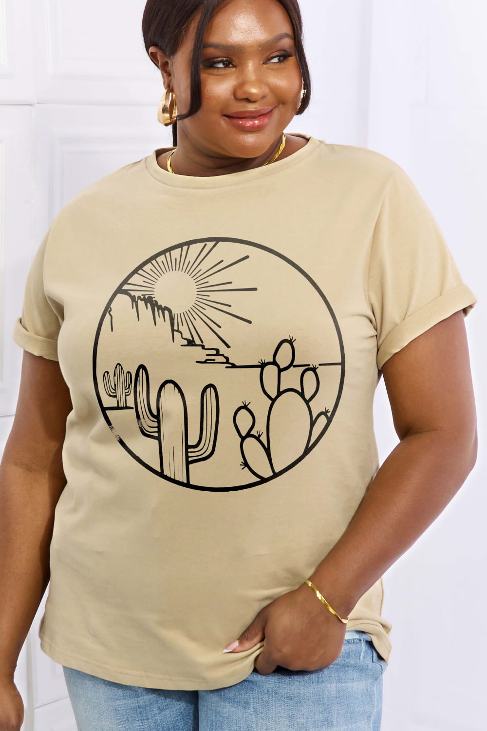 Trendsi Taupe / S Simply Love Full Size Desert Graphic Cotton Tee