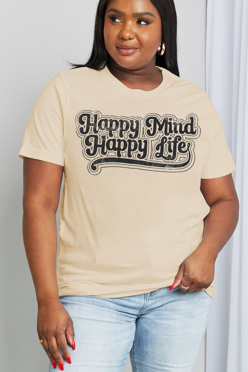 Full Size HAPPY MIND HAPPY LIFE Graphic Cotton Tee