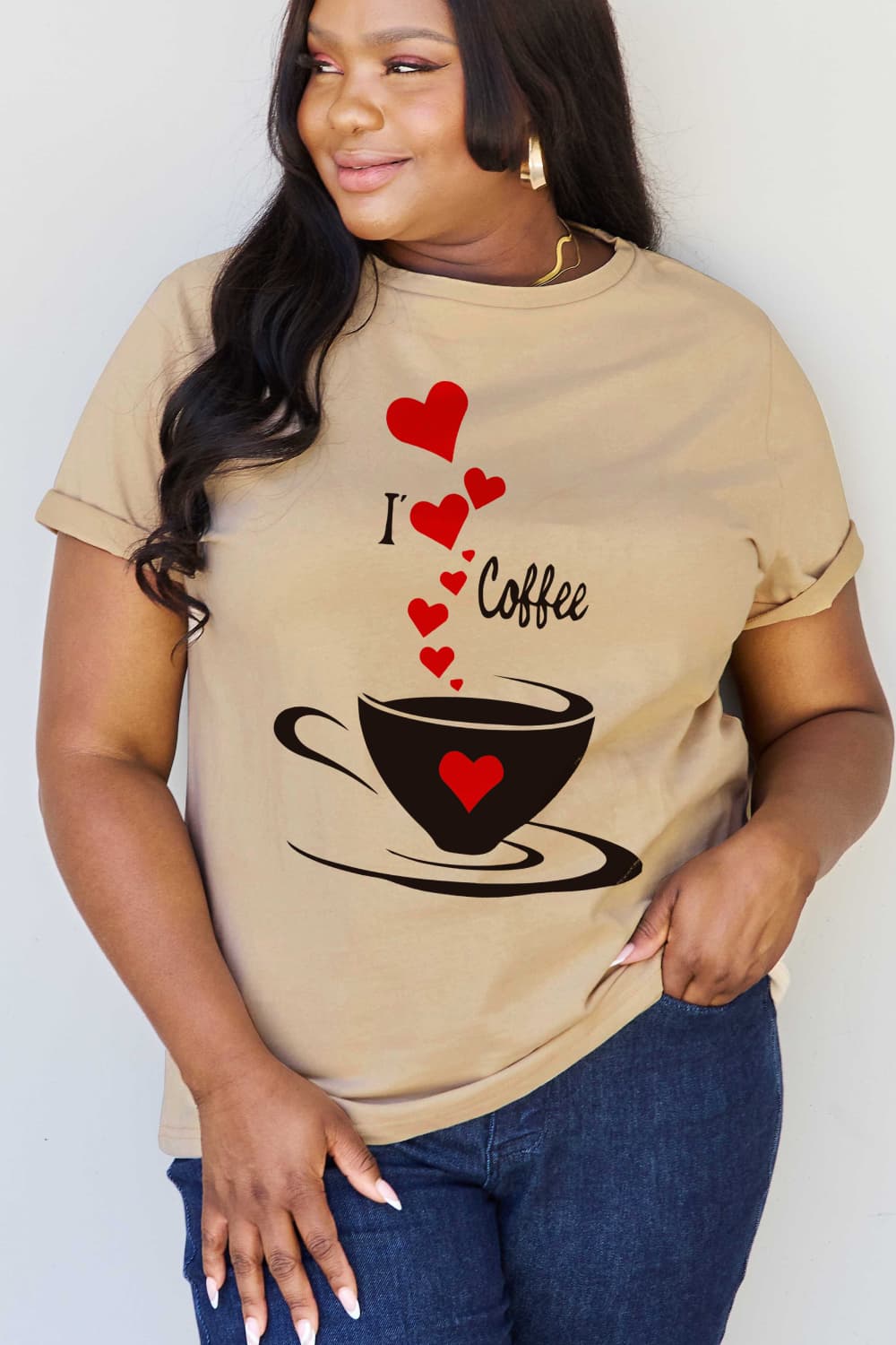 Full Size I LOVE COFFEE Graphic Cotton Tee