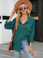 Trendsi Teal / S Collared Neck Buttoned Shirt