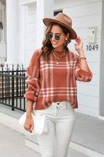 Trendsi Terracotta / S Printed Round Neck Dropped Shoulder Sweater
