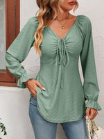 Trendsi Tie Front V-Neck Puff Sleeve Blouse